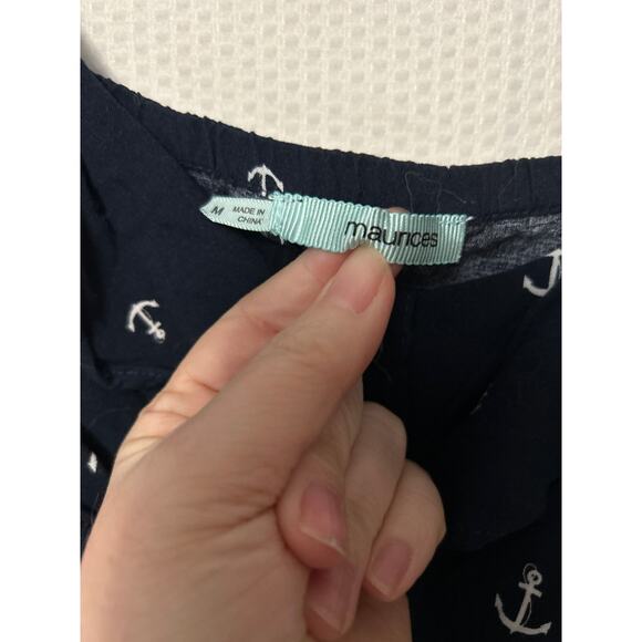 Maurices Navy Blue Anchor Print Sleeveless Pockets Romper Ruffle Detail Size M - Picture 5 of 10
